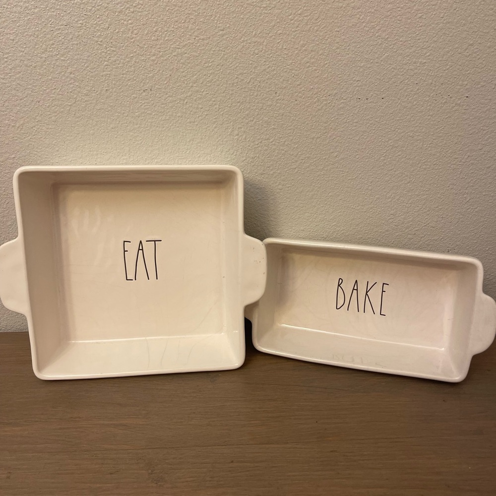 Rae Dunn 9x9 baking dish ‘EAT’ and Bread baking dish ‘BAKE’